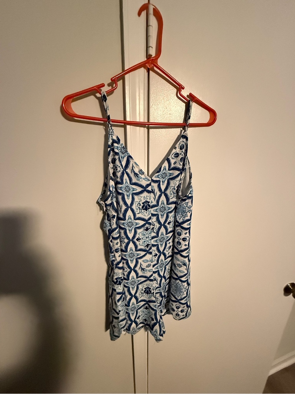 Lulu's Blue & White Printed Spaghetti-Strap Romper